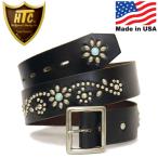 HTC(Hollywood Trading Company) Belt #26 TQ 1.75インチ レザーベルト ブラックレザーxシルバースタッズxターコイズ