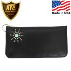 HTC(Hollywood Trading Company) T-1 Wallet #SB2 Turquoise ロングウォレット ブラックレザーxシルバースタッズxターコイズ