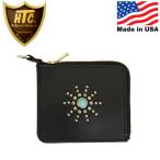 HTC(Hollywood Trading Company) T-5 Wallet #SB Turquoise Card Case カードケース ブラックレザーxシルバースタッズxターコイズ