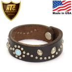 HTC(Hollywood Trading Company) Bracelet #SN-32 Turquoise 0.75インチ ブレスレット ブラックレザーxシルバースタッズxターコイズ