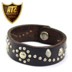 HTC(Hollywood Trading Company) #SN-32 FLOWER Bracelet ブレスレット ブラックレザーxシルバースタッズ