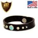 HTC(Hollywood Trading Company) #SBS9 Turquoise 0.5 Bracelet ブレスレット ブラックレザーxシルバースタッズxターコイズ