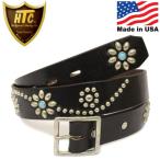 HTC(Hollywood Trading Company) #25 1.25 Turquoise with End 1.25インチ ベルト ブラックレザーxシルバースタッズxターコイズ