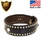 HTC(Hollywood Trading Company) Bracelet #ARD Studs Stone 0.75インチ ブレスレット ブラックレザーxシルバースタッズxラインストーン