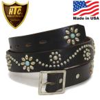 ショッピングスタッズ HTC(Hollywood Trading Company) #125 1.25 Turquoise with End 1.25インチ ベルト ブラックレザーxニッケルスタッズxターコイズ