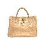 LONGCHAMP ロンシャン トートバッグ   ロゾ クロコ型押し　レザー    ピンク/ベージュ レディース