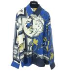 Salvatore Ferragamo サルヴァトーレフェラガモ シルクブラウス 良好 サイズ:46 総柄/鳥/花/新タグ 50123   ブルー レディース