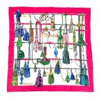 HERMES エルメス スカーフ   カレ90/Passementerie/飾り紐/タッセル   シルク100％ ホワイト×フューシャピンク レディース