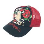 Ed Hardy エドハーディー キャップ 帽子 良好 ブラック/レッド コットン60% 刺繍 メッシュ ユニセックス 帽子 ハット hat 服飾小物