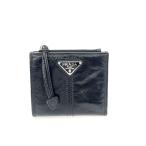 PRADA プラダ 二つ折りコンパクト財布 良好  ソフトルックスレザー RFID 2ML049/   ブラック レディース