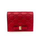 GUCCI グッチ グッチシマ コンパクトウォレット カードケース 良好 レッド レザー GG柄 レディース 財布 名刺入れ パスケース 服飾小物