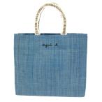 agnes b. アニエスベー スクエアミニトート かごバッグ 未使用品 ブルーグレー ラフィア ロゴ レディース bag 鞄