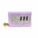 tsumori chisato CARRY ツモリチサトキャリー 二つ折り 財布 新品同様 パープル レザー キラネコ ラインストーン レディース ウォレット