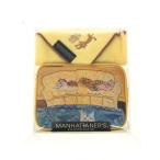 Manhattaner's マンハッタナーズ ポーチ&ミニタオル 新品同様 イエロー ナイロン 猫柄 レディース 小物入れ poach インナーバッグ