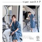 デニムワンピース 半袖 レディース デニム ワンピース 大きいサイズ ロングデニムワンピース 膝下 ロングワンピース