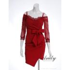 【取り寄せ商品】andy アンディ 高級 七分袖 袖あり ワンカラー オフショルダー レース リボン タイトミニドレス