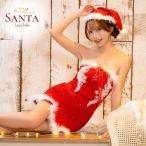 サンタコスプレ サンタコス 2点set バストレースアップ ツイード ラメ ふわふわフェザー サンタコスプレドレス