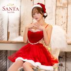サンタコスプレ サンタコス 2点set 縁取りハートビジュー バックオープン ボリューム チュール フレア 王道サンタコスプレ