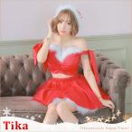 サンタコスプレ サンタコス 3点set ショルダーリボン セパレート ボリューム シフォン フレア スカートサンタコスプレ ドレス 即日発送