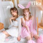 ハロウィン コスプレ 衣装 レディース 仮装 可愛い かわいい うさぎ バニー もこもこ ドットチュールリボン へそ出し フレアスカート ガーリー 7点 セット