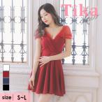 キャバドレス ミニ 大きいサイズ シアー 半袖 スリーブ ワンカラー フレア ミニドレス