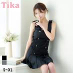 ショッピングミニドレス キャバドレス キャバ ドレス ミニドレス Aライン フレア リボンショルダー 裾フリル xl ドット柄 かわいい ノースリーブ