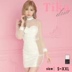 キャバドレスチュールハイネック花柄総レース膝丈長袖タイトシアーミニドレスx...