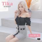 韓国 ファッション レディース キャバ ドレス オフショルダー 膝丈 ツイード チェック柄 半袖 タイト フリル ミニドレス 大きいサイズ ミニ
