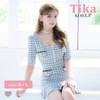 韓国 ファッション レディース キャバドレス ツイード チェック柄 チェーンボタン 袖あり ファスナー ウエスト カット裾 フリル タイト ミニ ワンピース