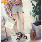 サンダル フラット ブーツサンダル 歩きやすい ローヒール レースアップ編み上げ グラディエーターサンダル 夏 レディース靴 疲れない