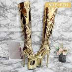 ショッピングニーハイブーツ ピンヒール ニーハイブーツ レディース 厚底 ロングブーツ サイドファスナー サイハイブーツ 美脚 20センチヒール ハイヒール ブーツ 長靴 高筒ブーツ