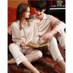 ショッピングペア ペアパジャマ アートシルクパジャマ 上下2セット　夏　涼しい　冷感　ペア