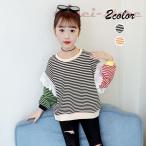 韓国子供服 スウェットトレーナー 女の子 秋服 長袖Tシャツ ボーダー柄トレーナー 薄手 トップス キッズ ジュニア 子ども カジュアル 可愛い 小学生 100-160cm