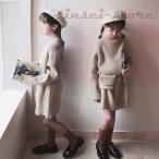 ショッピング韓国子供服 韓国子供服 ワンピース 秋冬 女の子 キッズ 長袖ワンピース ジュニア 膝丈 無地ニットワンピース セーター ボトルネック ベルト付き こども服 可愛い 小学生