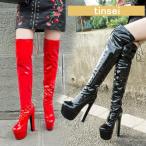 ニーハイブーツ レディース ニーハイ 秋冬 大きいサイズ 厚底 美脚 17センチヒール 高筒ブーツ ダンスブーツ レディースブーツ 太ヒール サイハイブーツ