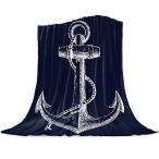 フランネルフリーススローブランケット ホワイト ノーティカルアンカー リバーシブル ソフト 快適 ベッドブランケット マイクロファイバー ふわふわ 軽