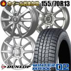 155/70R13 75Q DUNLOP ダンロップ WINTER MAXX 02 WM02 ウインターマックス 02  ホイールおまかせ スタッドレスタイヤホイール4本セット