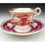 スポード ピンク地金彩薔薇文 カップ＆ソーサー アンティーク 19世紀前半 (a)