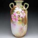 オールドノリタケ エナメル盛りジュール花絵 花瓶 28cm