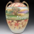 オールドノリタケ エナメル盛り湖畔風景絵 花瓶 20cm