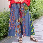 Shanti Shanti アフリカンデニムスカート【WEB限定】 / マキシスカート ロングスカート レディース 春 夏 フレア 総柄 ウエストゴム 調節可能 個性的 os