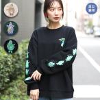 エケコプリントスウェットプルオーバー / 裏起毛 トップス レディース メンズ 男女兼用 秋 冬 長袖 袖プリント エケコ人形 オーバーサイズ トレーナー