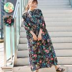 ビーズコラージュシャツワンピース / シャツワンピース ロングワンピース 羽織り レディース 春 夏 七分袖 バンドカラー 華やか とろみ感 ゆったり 総柄