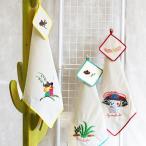 ポットマット タオル セット ポット敷き 鍋敷き ふきん キッチン インテリア ループ付き 刺繍 メキシコ カラベラ サボテン ポットマット&タオル zhsmc2447