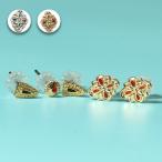 セットピアス set イヤーアクセサリー レディース スタッド キャッチ フラワー 花 ダイヤ ストーン マルチカラーエスニックセットピアス zlsjba8601