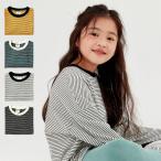 ショッピング韓国子供服 韓国子供服 ロンＴ キッズ 男の子 女の子 ボーダー 長袖 Tシャツ ゆったり オーバーサイズ 100 110 120 130 140 カットソー インナー クルーネック (0.75)