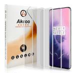 3枚セットOnePlus 7 Pro ガラスフィルム，Akcoo OnePlus 7T Pro UV全面吸着 （液体分散技術）指紋認証対応