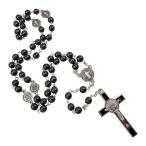 TALISMAN4U 祝福されたカトリックロザリオネックレス ブラックヘマタイトビーズ 聖ベネディクトのメダル&十字架ギフトボックス, ヘマ