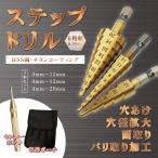 ステップドリル スパイラル センターポンチ付き ドリルビット たけのこ 六角軸  セット 収納袋付き チタン HSS