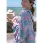 長袖シャツ レディース シフォンシャツ 折り襟 チェック シングル トップス ゆったり UVカット 学生 カジュアル ファッション 2020 春 春物 新作 送料無料